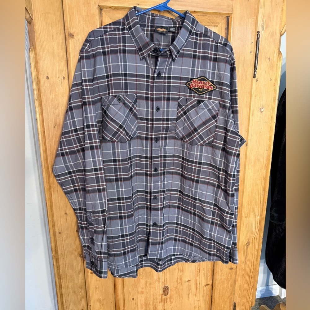 Harley-Davidson Men's 120th Anniversary Button Diwn Sz XL Blue& Black Plaid